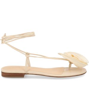 Magda Butrym Leather-Trimmed Embroidered Mesh Ballet Flats - Natural
