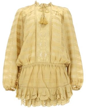 Isabel Marant Embroidered Band Collar Mini Dress - Metallic