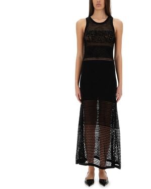 Moschino Open-Knit Maxi Dress With Signature Logo - Black