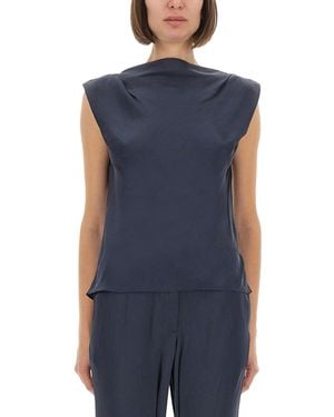 Theory Cap Sleeve Satin Top With Design - Blue