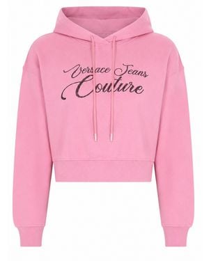 Versace Jeans Couture Felpa Cropped Con Logo - Pink