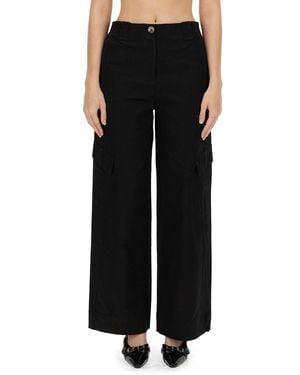 Ganni Herringbone Trousers - Black