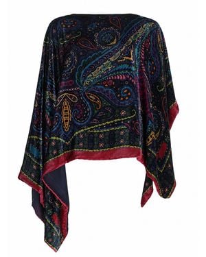 Etro Poncho Asimmetrico Con Stampa Paisley - Blue