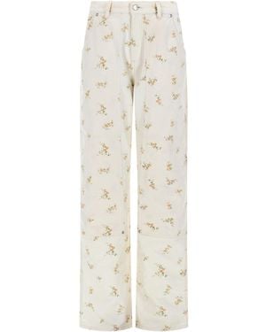 MSGM Pantalone Con Motivo Floreale - White