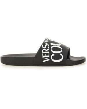 Versace Jeans Couture Slide Sandal With Logo - Black