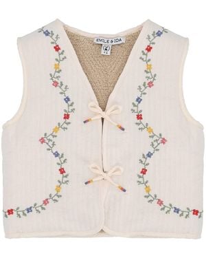 Emile Et Ida Gilet Trapuntato Con Ricami Floreali - Natural