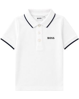 BOSS Polo Con Profili A Righe Su Colletto E Maniche - White