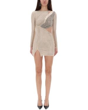 Self-Portrait Rhinestones Mini Dress - Natural