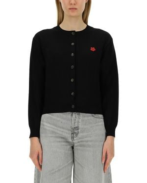 KENZO Cardigan With Logo Embroidery - Black