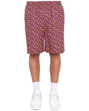 Versace Mini Silk Shorts With Greek Print - Red