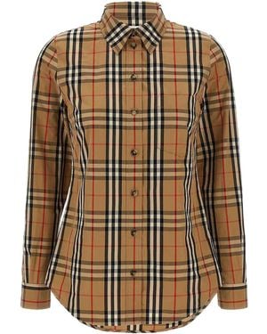 Burberry Check Stretch Cotton Shirt - Brown