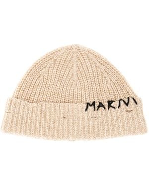 Marni Beanie Hat With Mending" Embroidery - Natural