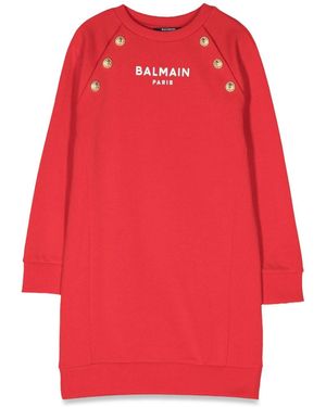 Balmain Ml Sweatshirt Dress Logo And Buttons - Red