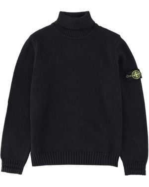 Stone Island Maglia A Collo Alto Con Logo - Blue