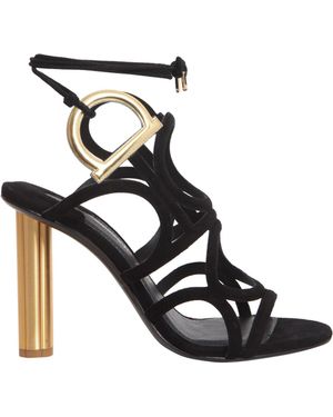 Ferragamo Vinci 105 Black Suede Golden Heel Sandals