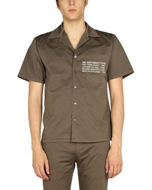 Department 5 Cotton Hawaiian Logo Print Shirt - Green