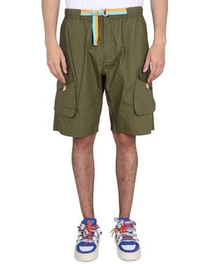 Marcelo Burlon Cargo Bermuda Shorts With Elastic Waistband - Green