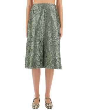 Dries Van Noten Ruched Satin Midi Skirt - Green