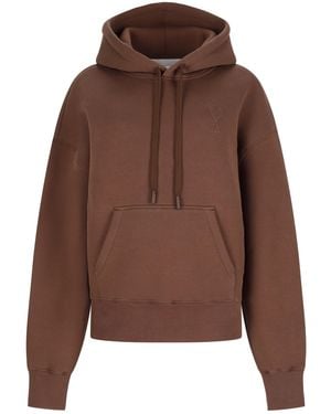 Ami Paris Felpa Con Logo E Cappuccio - Brown