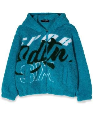 DSquared² Felpa Jacquard Fur Con Zip E Cappuccio - Blue