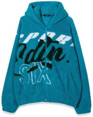 DSquared² Felpa Jacquard Fur Con Zip E Cappuccio - Blue