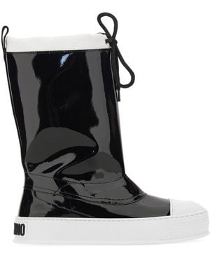 Moschino Glossy High-Shaft Boots With Contrasting Sole - Black