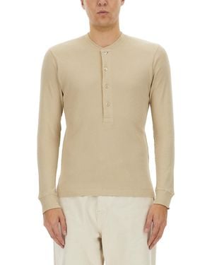 Tom Ford Ribbed "Henley" T-Shirt - Natural