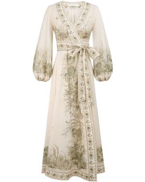 Zimmermann "Wonderlust" Wrap Midi Dress - Natural