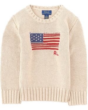 Polo Ralph Lauren Maglione Girocollo Con Orli A Coste - White