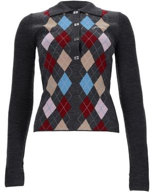 Ganni Maglia Polo A Rombi - Blue