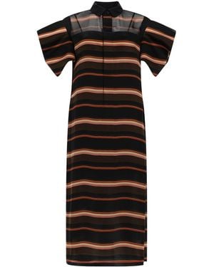 Sacai Midi Dress With "Horizontal Stripe" Print - Black