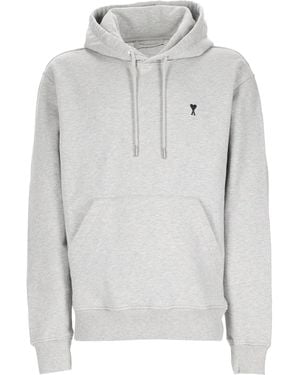Ami Paris Felpa Con Logo E Cappuccio - Gray