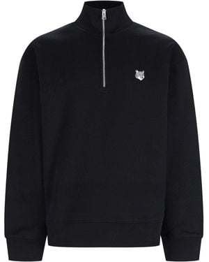 Maison Kitsuné Felpa "Fox Head" Con Zip - Black