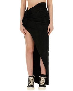 Rick Owens Slim Fit Long Skirt With High Slit - Black