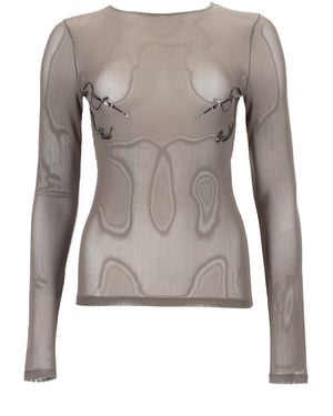 Jean Paul Gaultier Embroidered Round Neck Top - Grey