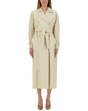Max Mara Sand Linen Ronco Trench Coat in Natural | Lyst
