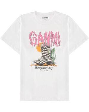 Ganni T-Shirt "Western Zebra Boot" - White