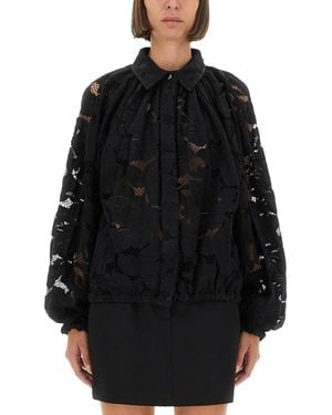 Patou Balloon-Sleeve Lace Blouse - Black