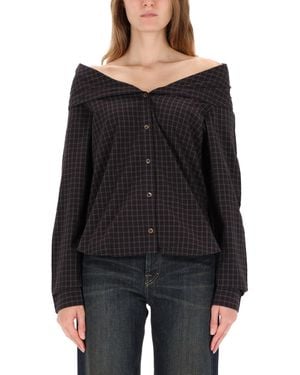 Our Legacy Off-The-Shoulder Shirt With Subtle Grid Pattern - Black
