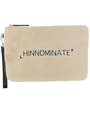 hinnominate Faux Fur Logo Clutch Bag - Natural