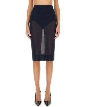 Saint Laurent Sheer Knit Pencil Skirt - Blue