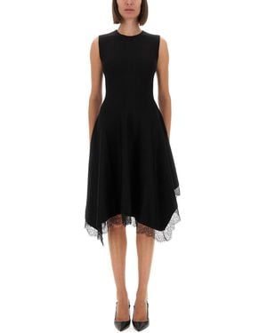 McQueen Asymmetrical Dress With Lace Detailing - Black