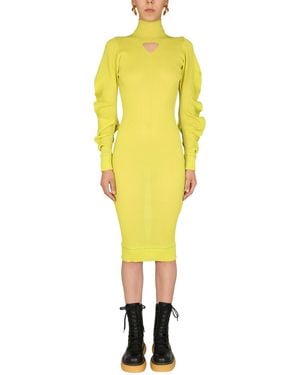 Bottega Veneta Silk Dress With Polo Neck And Ruched Sleeves - Yellow