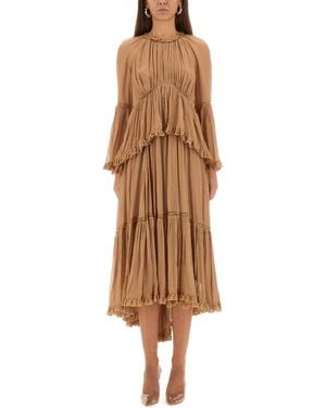 Zimmermann "Hypnotic Peplum" Ruffle Dress - Brown