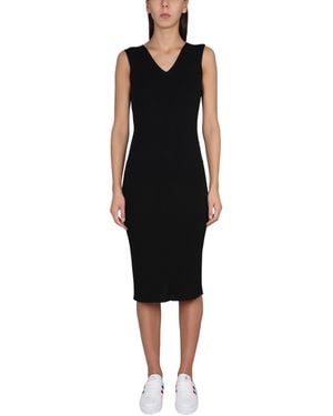 Moncler Ribbed-Knit Midi Dress - Black