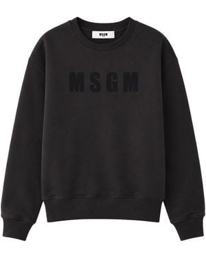 MSGM Felpa Girocollo Con Logo - Black