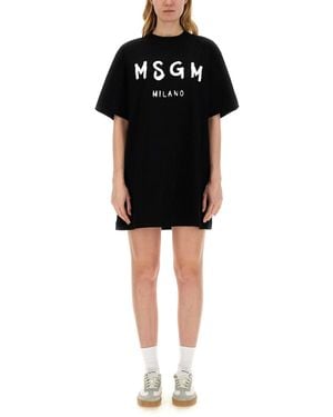 MSGM Brushed Logo Dress - Black