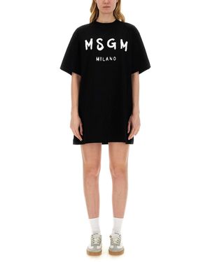 MSGM ABITO CON LOGO PENNELLATO IN JERSEY DI COTONE - Nero
