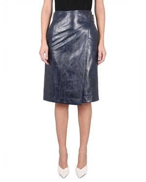 Bottega Veneta Elegant Leather Midi Skirt - Blue