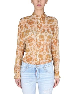 DSquared² CAMICIA IN CREPE CON MOTIVO FLOREALE - Blu